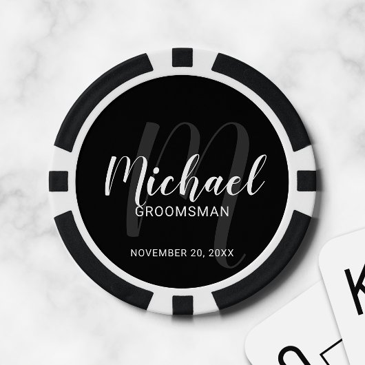 Zwart modern script - Aangepaste Groomsmen Poker Chips