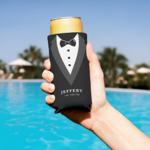 Zwart modern script - Aangepaste Groomsmen Seltzer Blikjeskoeler