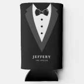 Zwart modern script - Aangepaste Groomsmen Seltzer Blikjeskoeler (Achterkant)
