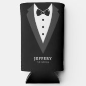 Zwart modern script - Aangepaste Groomsmen Seltzer Blikjeskoeler (Voorkant)
