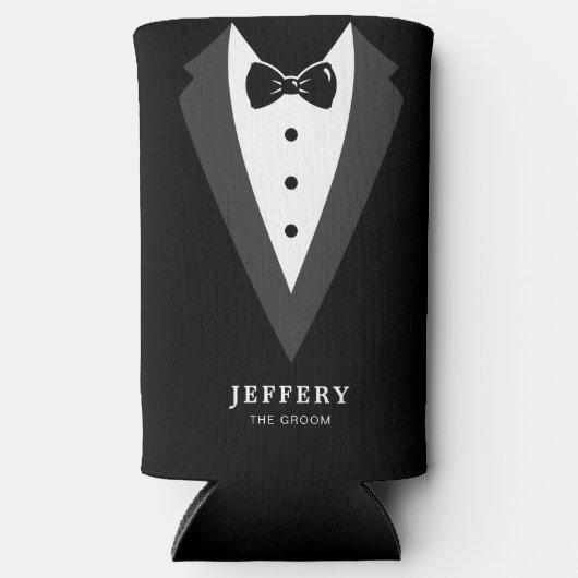Zwart modern script - Aangepaste Groomsmen Seltzer Blikjeskoeler (Voorkant)