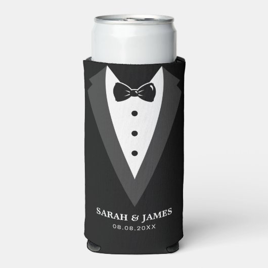 Zwart modern script - Aangepaste Groomsmen Seltzer Blikjeskoeler (Seltzer Voorkant)