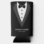 Zwart modern script - Aangepaste Groomsmen Seltzer Blikjeskoeler (Achterkant)