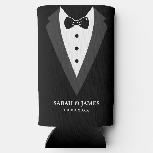 Zwart modern script - Aangepaste Groomsmen Seltzer Blikjeskoeler (Achterkant)