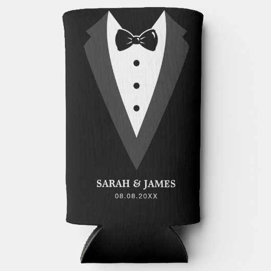 Zwart modern script - Aangepaste Groomsmen Seltzer Blikjeskoeler (Voorkant)