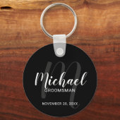 Zwart modern script - Aangepaste Groomsmen Sleutelhanger (Voorkant)