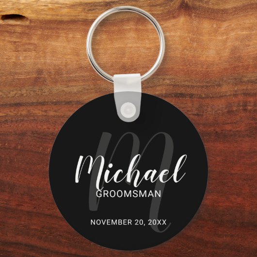 Zwart modern script - Aangepaste Groomsmen Sleutelhanger (Voorkant)