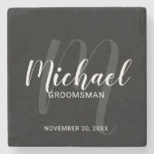 Zwart modern script - Aangepaste Groomsmen Stenen Onderzetter (Voorkant)