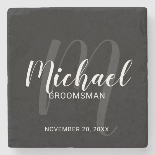 Zwart modern script - Aangepaste Groomsmen Stenen Onderzetter (Voorkant)