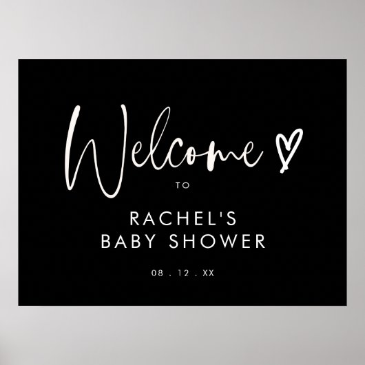 Zwart Modern Script Baby shower Welkomstbord Poster (Voorkant)