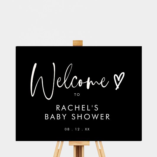 Zwart Modern Script Baby shower Welkomstbord Poster