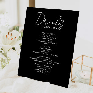 Zwart Modern Script Bruiloft Drinken Menu Reclamebord Met Voetstuk