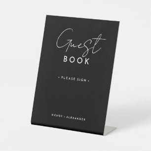 Zwart Modern Script Bruiloft Gast Boek Sign Reclamebord Met Voetstuk