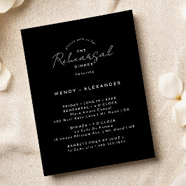 Zwart Modern Script Bruiloft repetitie diner Kaart