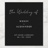 Zwart Modern Script Bruiloft Wijn Etiket (Enkel label)