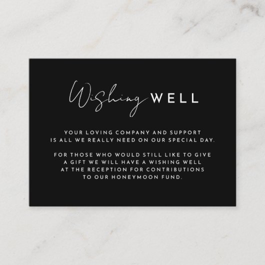 Zwart Modern Script Bruiloft Wishing Well Enclosur Informatiekaartje (Voorkant)