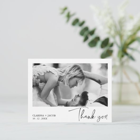 Zwart Modern Script Dank u Bruiloft Briefkaart (Staand voorkant)