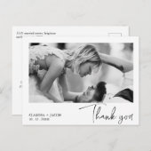 Zwart Modern Script Dank u Bruiloft Briefkaart (Voorkant / Achterkant)