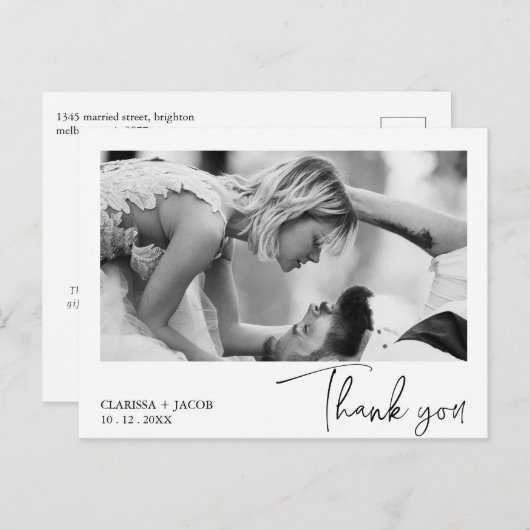 Zwart Modern Script Dank u Bruiloft Briefkaart (Voorkant / Achterkant)