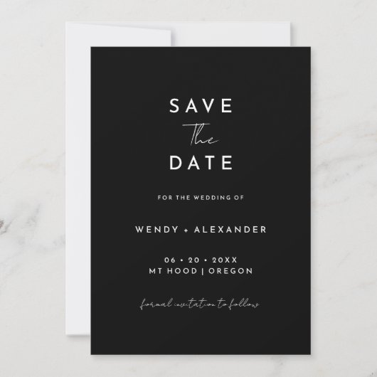 Zwart Modern Script De datum opslaan Save The Date (Voorkant)