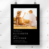 Zwart Modern Script Foto Bruiloft Welkomstbord Poster