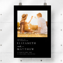 Zwart Modern Script Foto Bruiloft Welkomstbord Poster