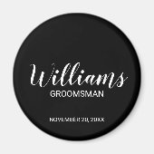Zwart Modern Script Gepersonaliseerde Groomsman Magneet (Voorkant)