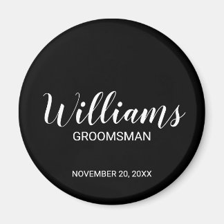 Zwart Modern Script Gepersonaliseerde Groomsman Magneet