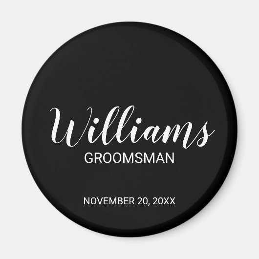 Zwart Modern Script Gepersonaliseerde Groomsman Magneet (Voorkant)