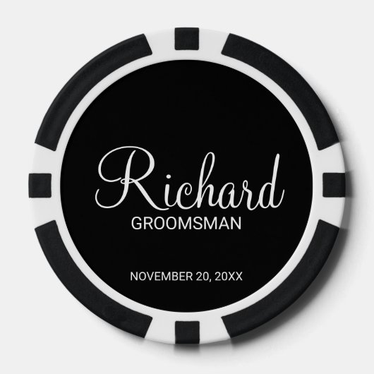 Zwart Modern Script Gepersonaliseerde Groomsman Poker Chips (Voorkant)