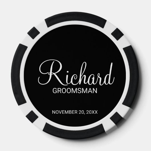 Zwart Modern Script Gepersonaliseerde Groomsman Poker Chips (Achterkant)