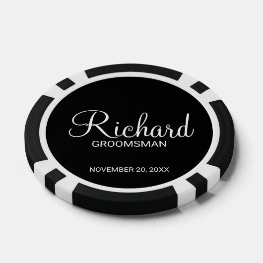Zwart Modern Script Gepersonaliseerde Groomsman Poker Chips (Enkel)