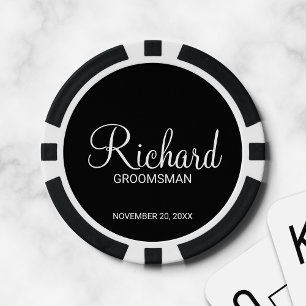 Zwart Modern Script Gepersonaliseerde Groomsman Poker Chips