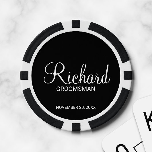 Zwart Modern Script Gepersonaliseerde Groomsman Poker Chips