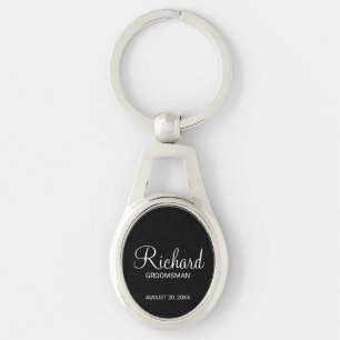 Zwart Modern Script Gepersonaliseerde Groomsman Sleutelhanger