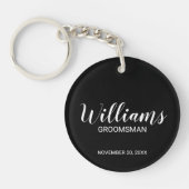 Zwart Modern Script Gepersonaliseerde Groomsman Sleutelhanger (Voorkant)