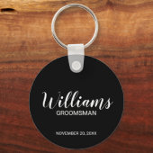 Zwart Modern Script Gepersonaliseerde Groomsman Sleutelhanger (Voorkant)