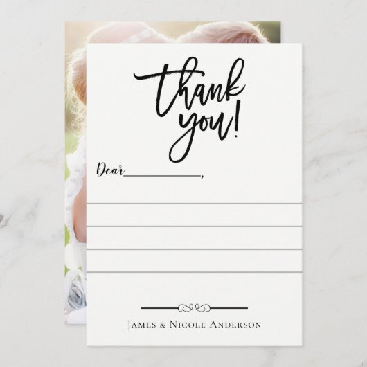 Zwart Modern Script Minimal Volledige foto dank u Bedankkaart (Voorkant / Achterkant)