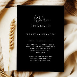 Zwart Modern Script We're Engagement Party Kaart