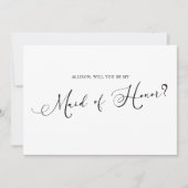 Zwart Modern Simple Script Be My Maid of Honor Kaart (Voorkant)