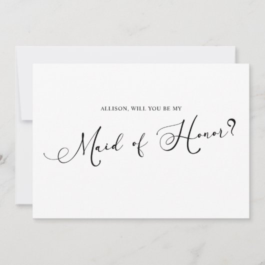 Zwart Modern Simple Script Be My Maid of Honor Kaart (Voorkant)