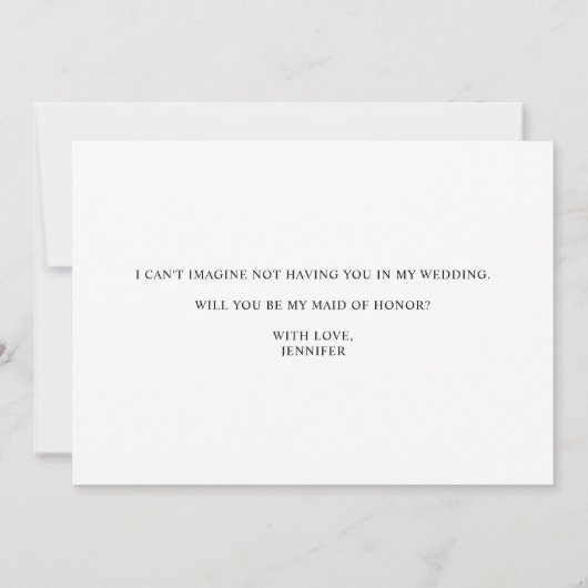 Zwart Modern Simple Script Be My Maid of Honor Kaart (Achterkant)
