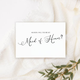 Zwart Modern Simple Script Be My Maid of Honor Kaart
