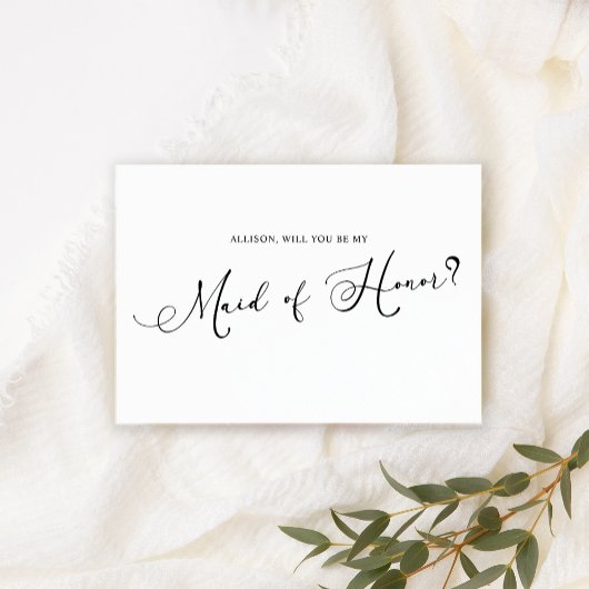 Zwart Modern Simple Script Be My Maid of Honor Kaart