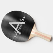 Zwart modern Sportmonogram Metallic Folie Tafeltennisbatje (Zijkant)