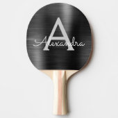 Zwart modern Sportmonogram Metallic Folie Tafeltennisbatje (Voorkant)