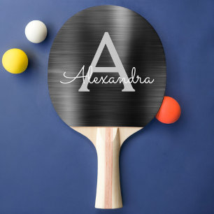 Zwart modern Sportmonogram Metallic Folie Tafeltennisbatje