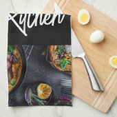 Zwart Modern Stijlvol Typografie Custom Photo Theedoek (Quarter Fold)