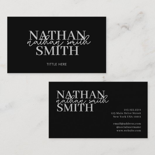 Zwart Modern Trendy Elegant Visitekaartje (Voorkant / Achterkant)