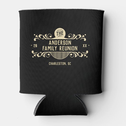 Zwart Modern  Trendy Familie Crest Reunion Blikjeskoeler (Voorkant)